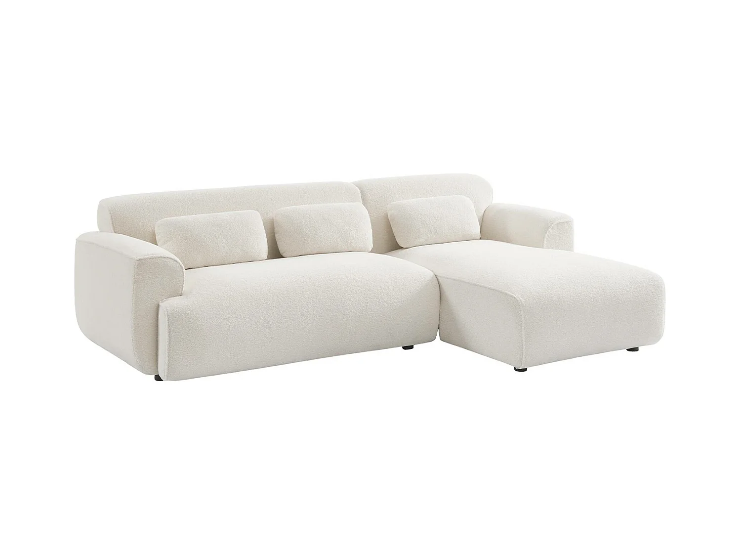Canapé 3 places. angle droit. tissu bouclette. Wallas. L 196 x P 151 / 91 / x H 73cm