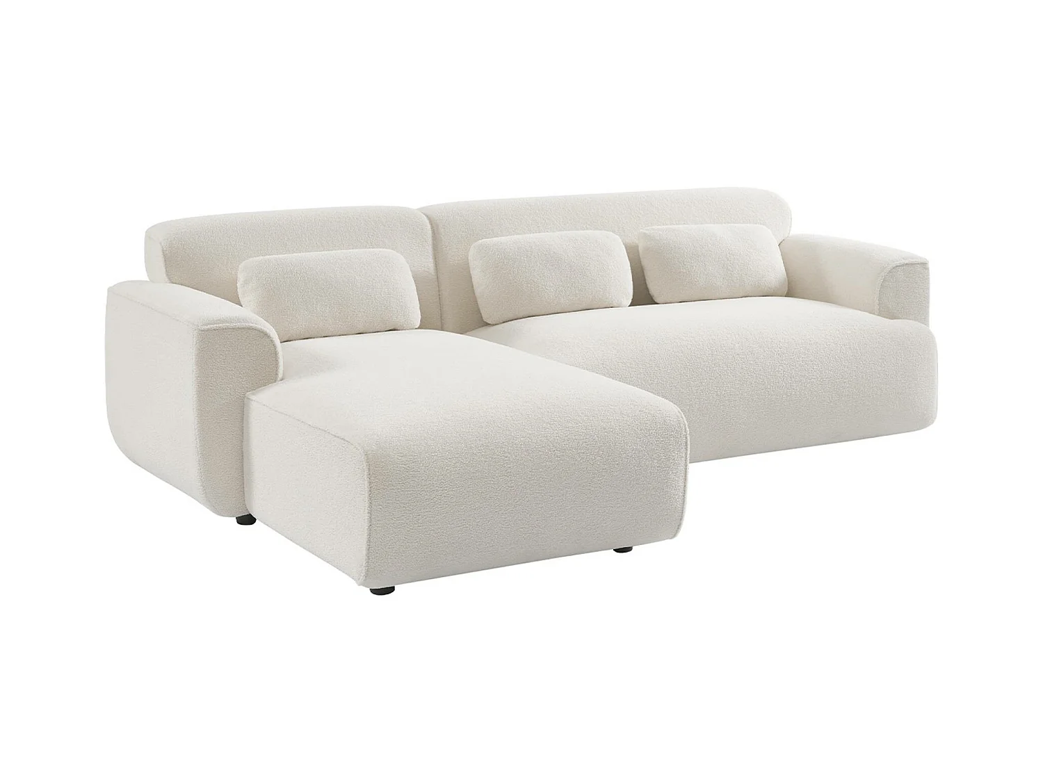 Canapé 3 places. angle gauche. tissu bouclette. Wallas. L 196 x P 151 / 91 / x H 73cm