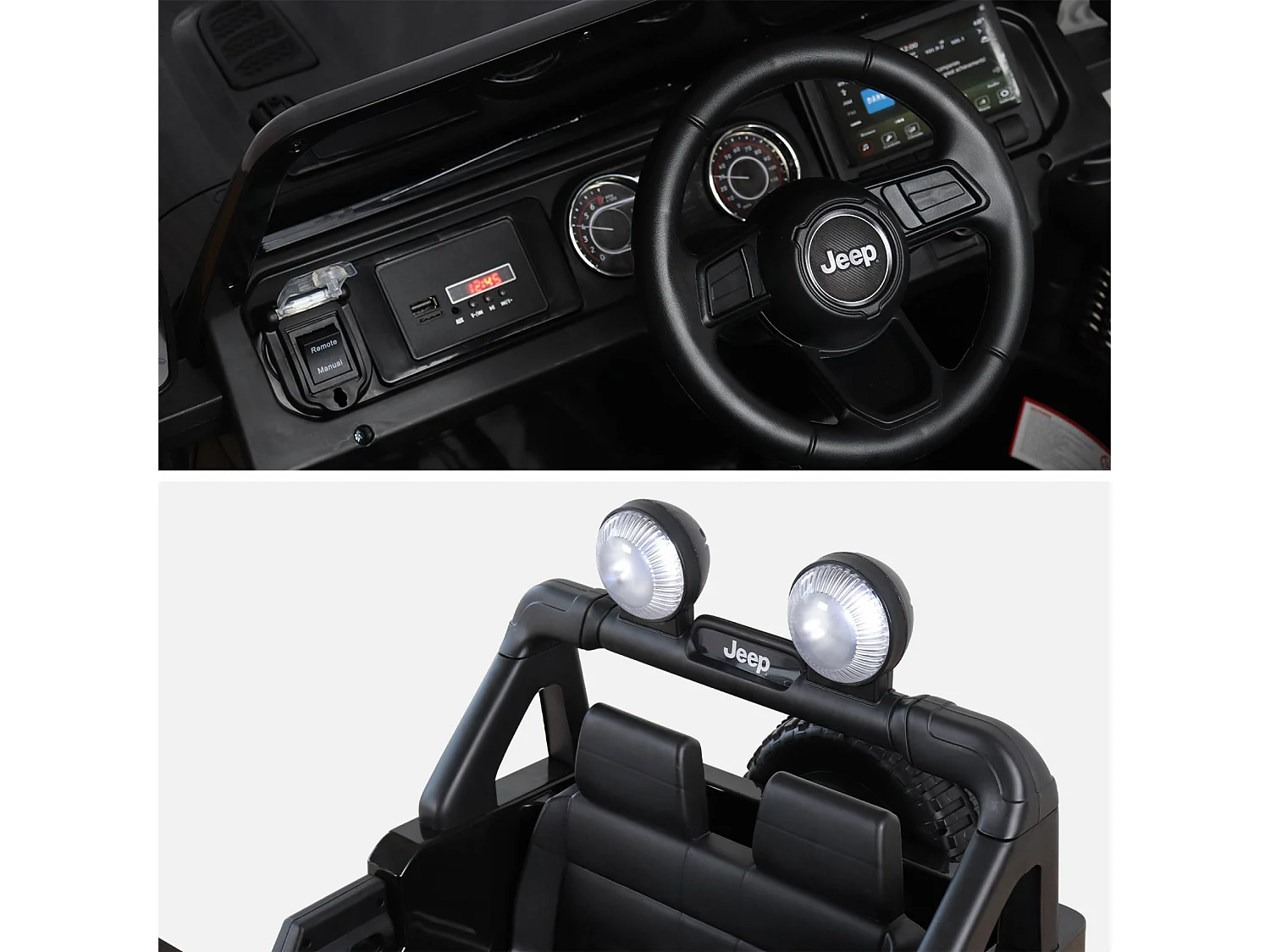 Coche eléctrico jeep 12v para niños, 1 plaza negro