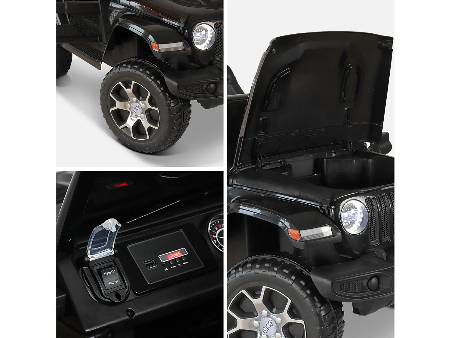 Coche eléctrico jeep 12v para niños, 1 plaza negro