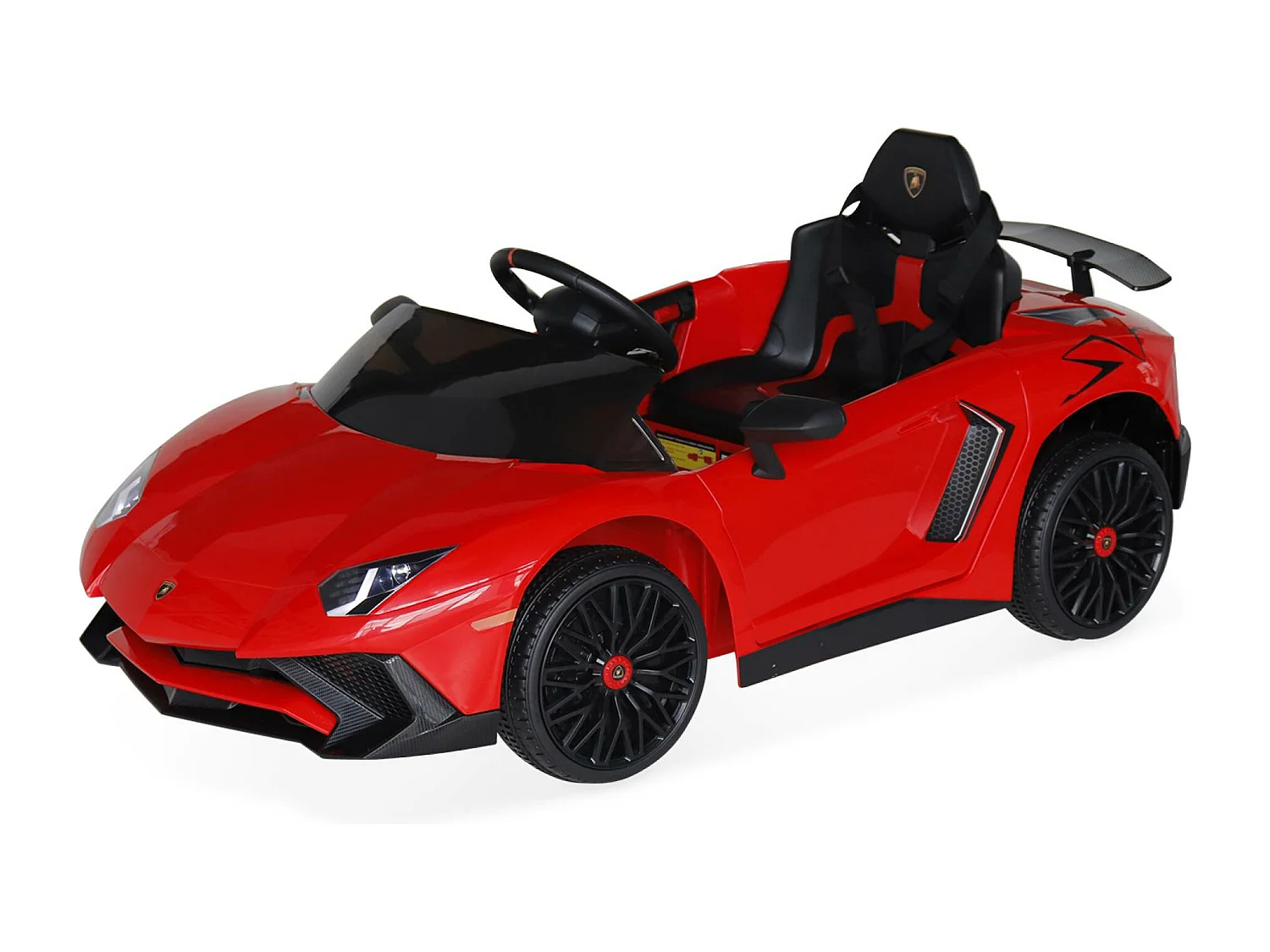 Voiture électrique 12V pour enfant Lamborghini. rouge. 1 place. avec autoradio. télécommande. MP3. port USB et phares fonctionnels