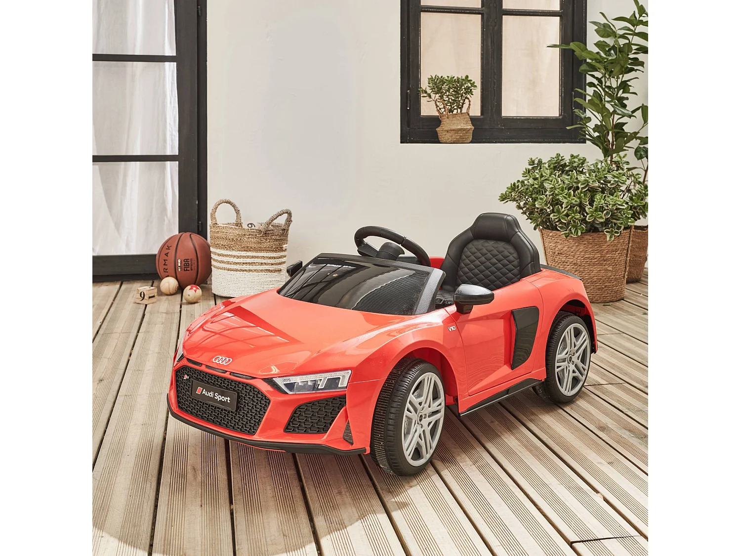 Voiture électrique 12V pour enfant Lamborghini. rouge. 1 place. avec autoradio. télécommande. MP3. port USB et phares fonctionnels