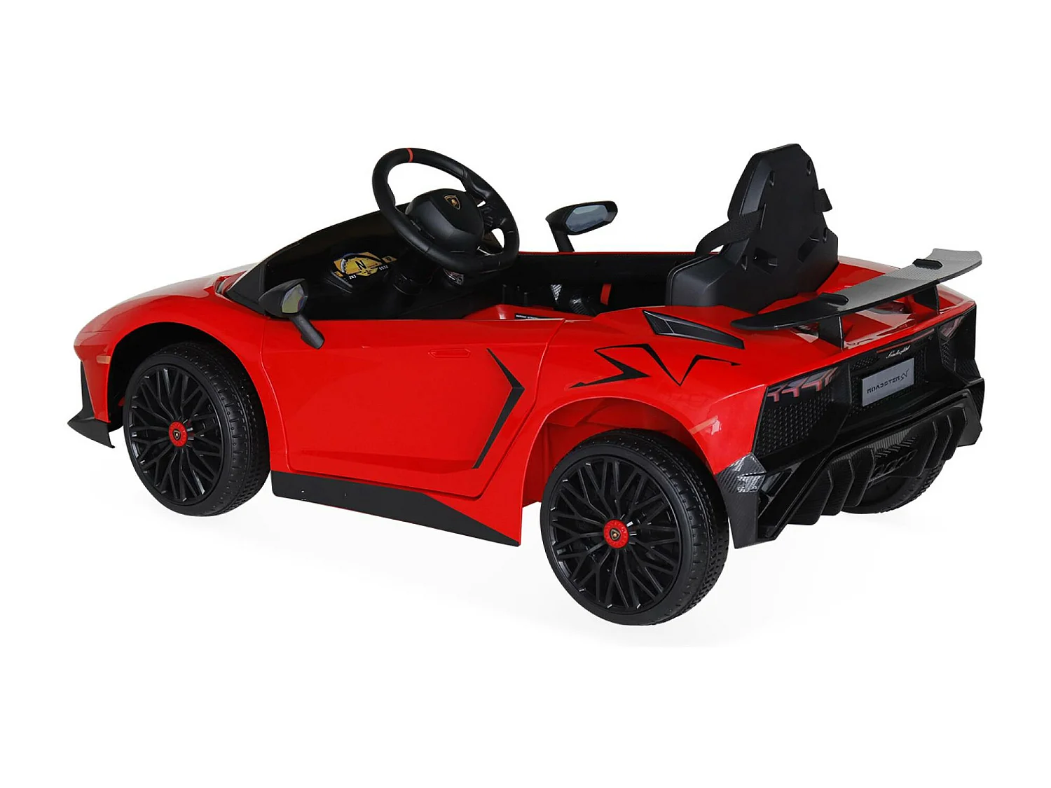 Voiture électrique 12V pour enfant Lamborghini. rouge. 1 place. avec autoradio. télécommande. MP3. port USB et phares fonctionnels