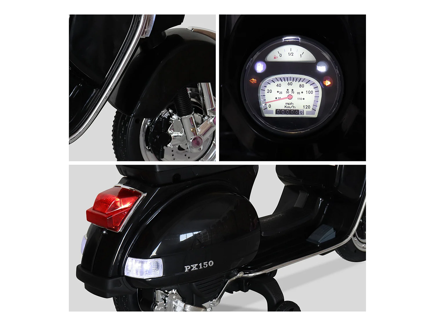 Scooter elettrico vespa 12v per bambini, 1 posto, nero