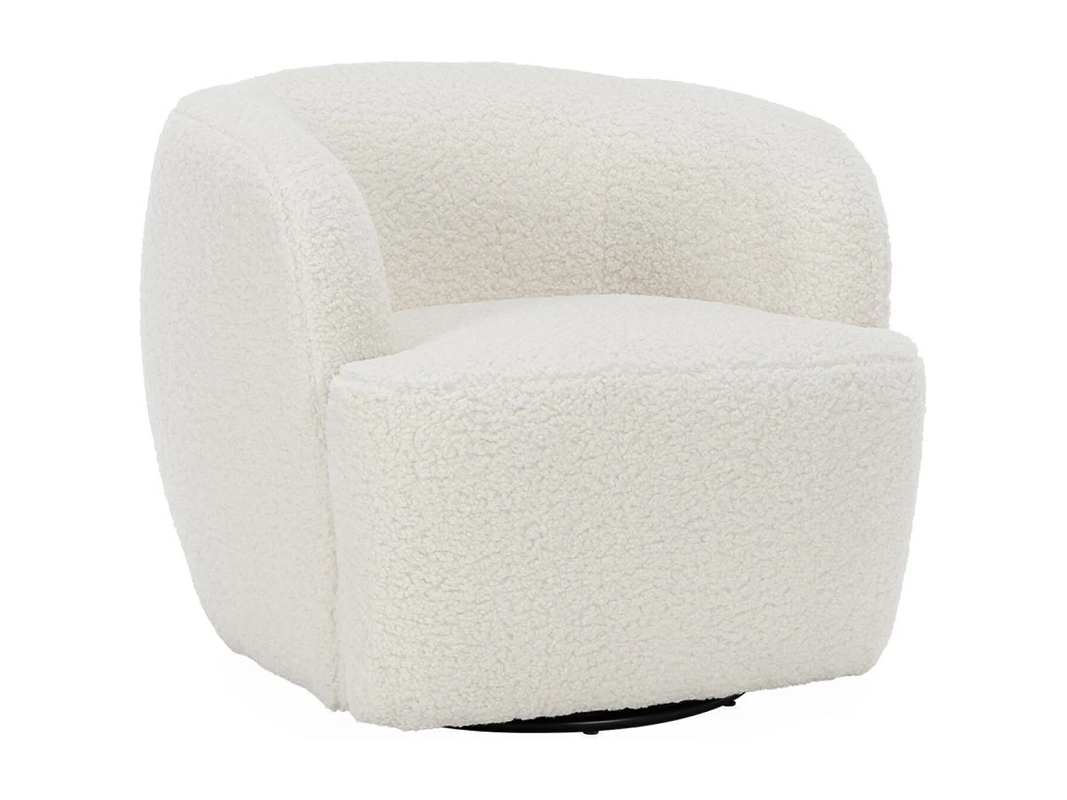 Fauteuil cosy rond pivotant en bouclette crème. Laya. L 79.5 x P 77.5 x H 67cm