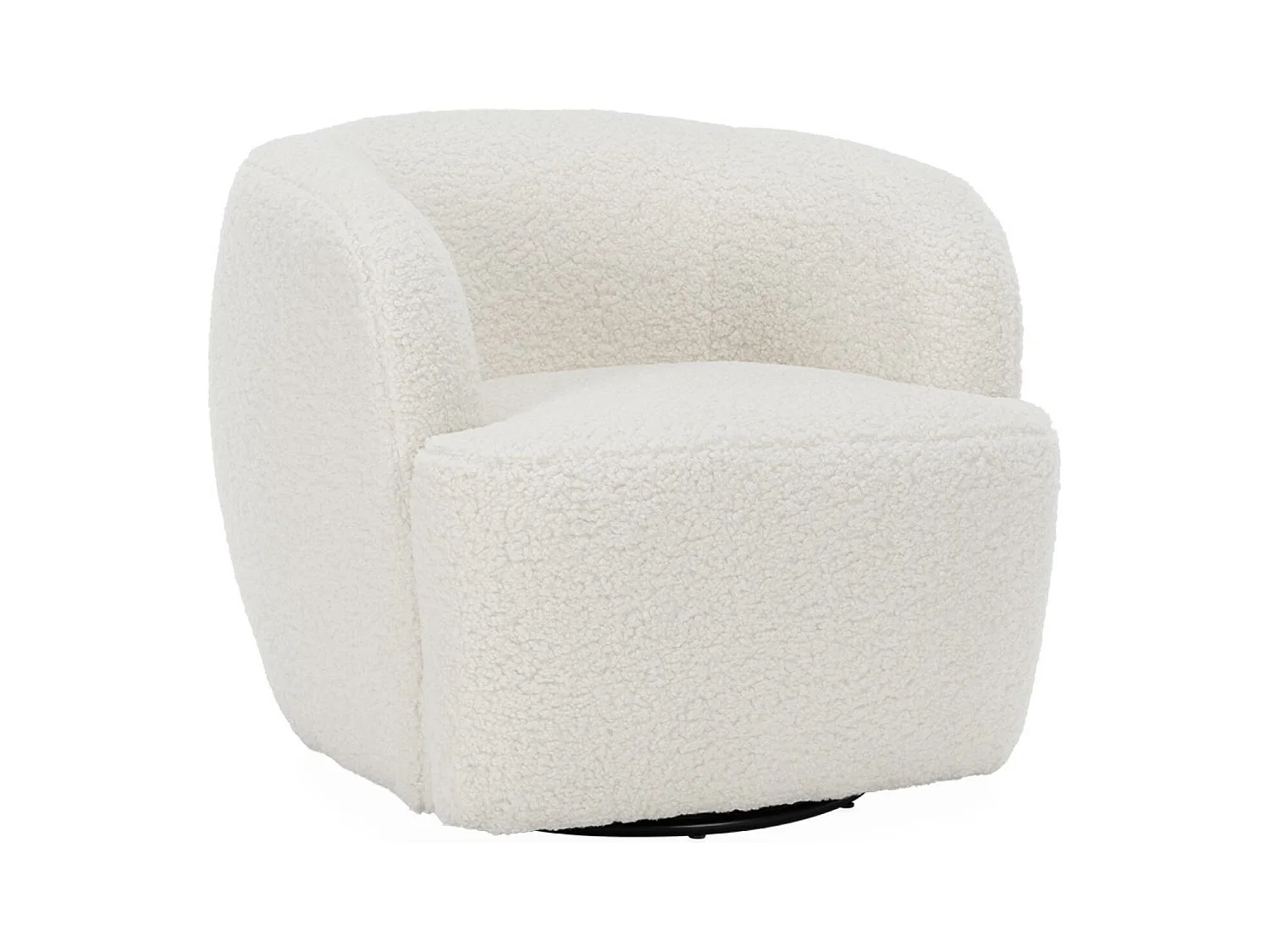 Fauteuil cosy rond pivotant en bouclette crème. Laya. L 79.5 x P 77.5 x H 67cm