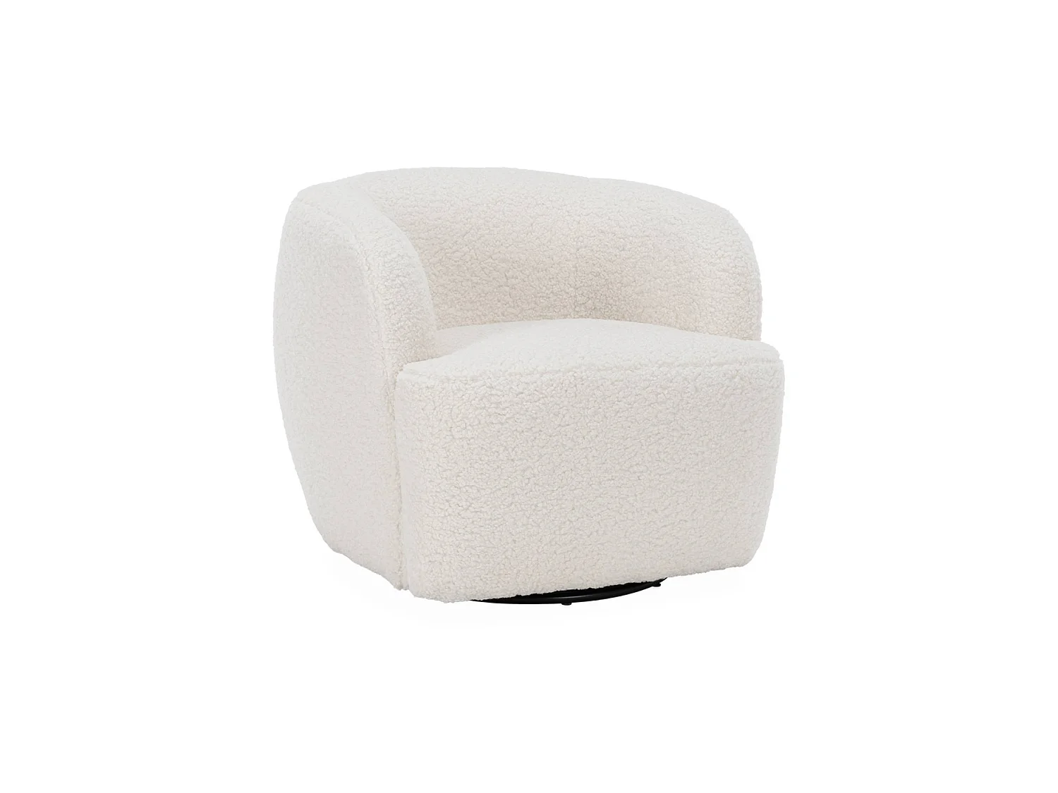 Fauteuil cosy rond pivotant en bouclette crème. Laya. L 79.5 x P 77.5 x H 67cm