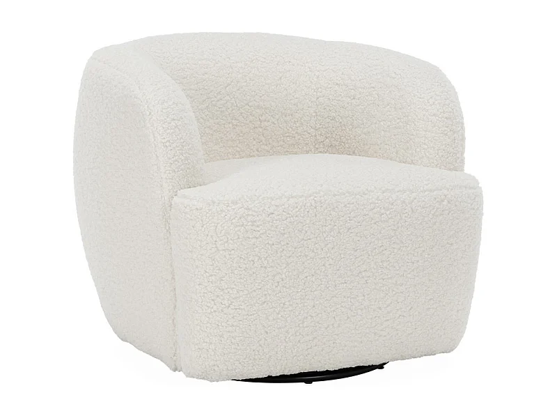 Fauteuil cosy rond pivotant en bouclette crème. Laya. L 79.5 x P 77.5 x H 67cm