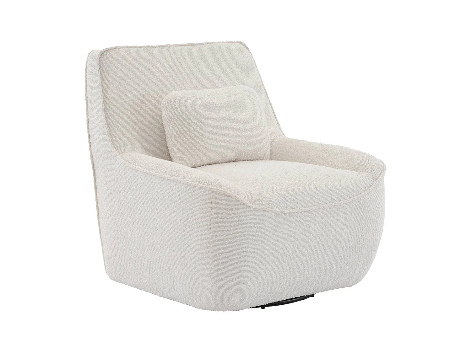 Fauteuil pivotant 360° en bouclette texturée blanc avec coussin intégré et déhoussable - LOUNGE L 83 x P 83 x H 83cm