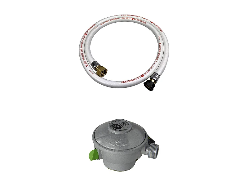 Kit Tuyau flexible de gaz 1.5 m à embouts mécaniques + Détendeur Quick-on Ø27mm Butane 28mbar 1.3kg/h. raccord rapide – Normes NF