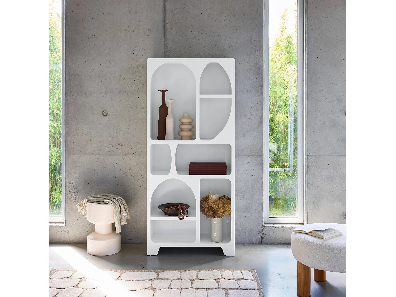 Estantería orgánica de efecto madera con 8 compartimentos blanco