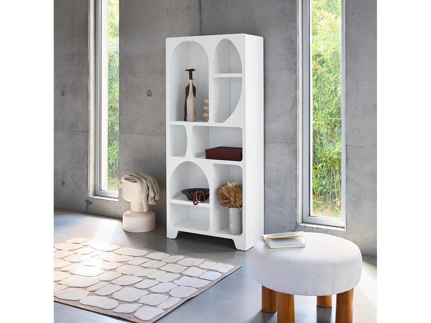 Estantería orgánica de efecto madera con 8 compartimentos blanco