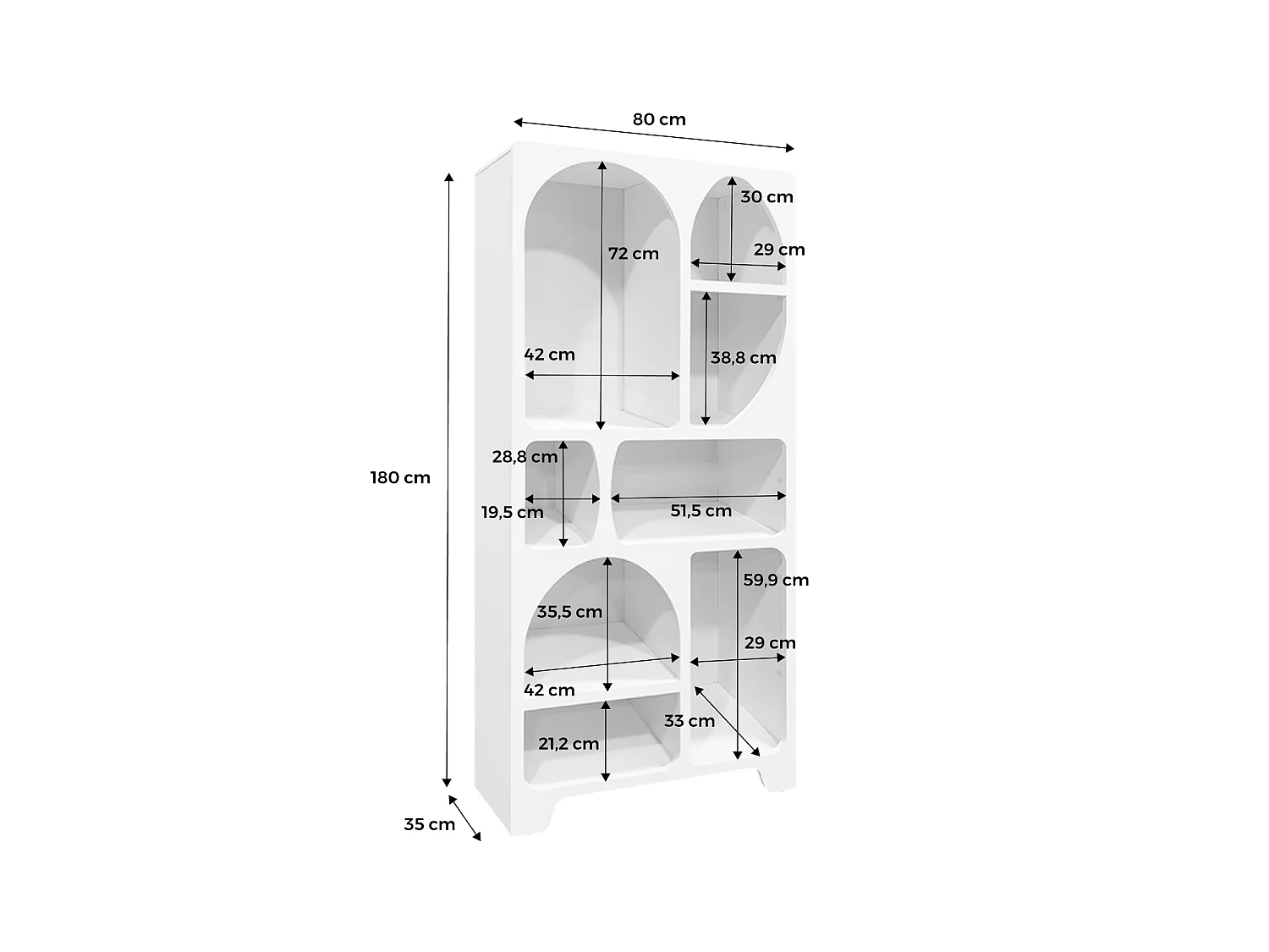 Estantería orgánica de efecto madera con 8 compartimentos, Blanco