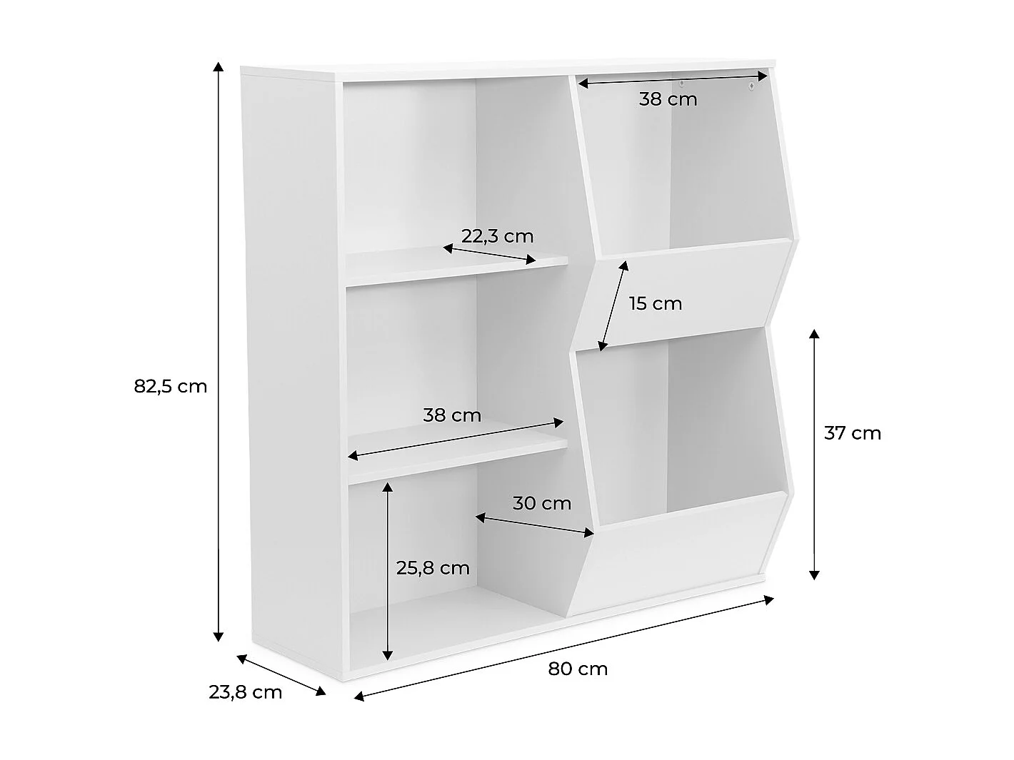 Meuble de rangement enfant rose. 3 étagères et 2 espaces de rangement