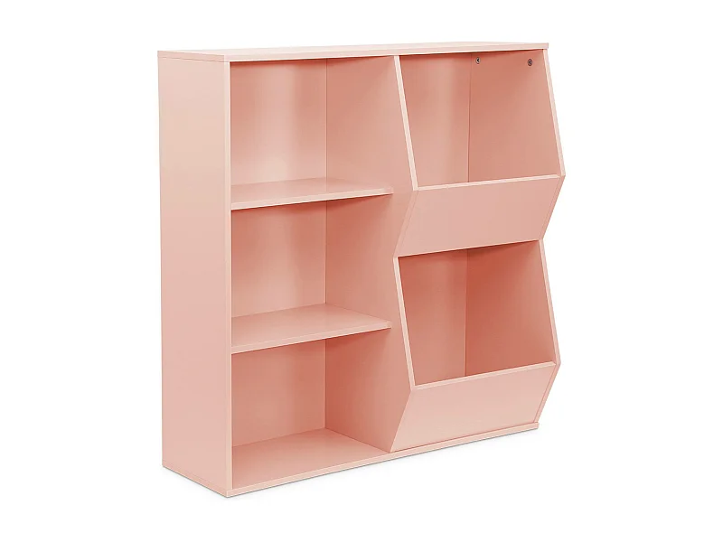 Meuble de rangement enfant rose. 3 étagères et 2 espaces de rangement