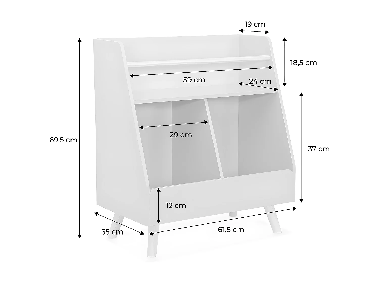 Contenitore per bambini, 2 scomparti, bianco