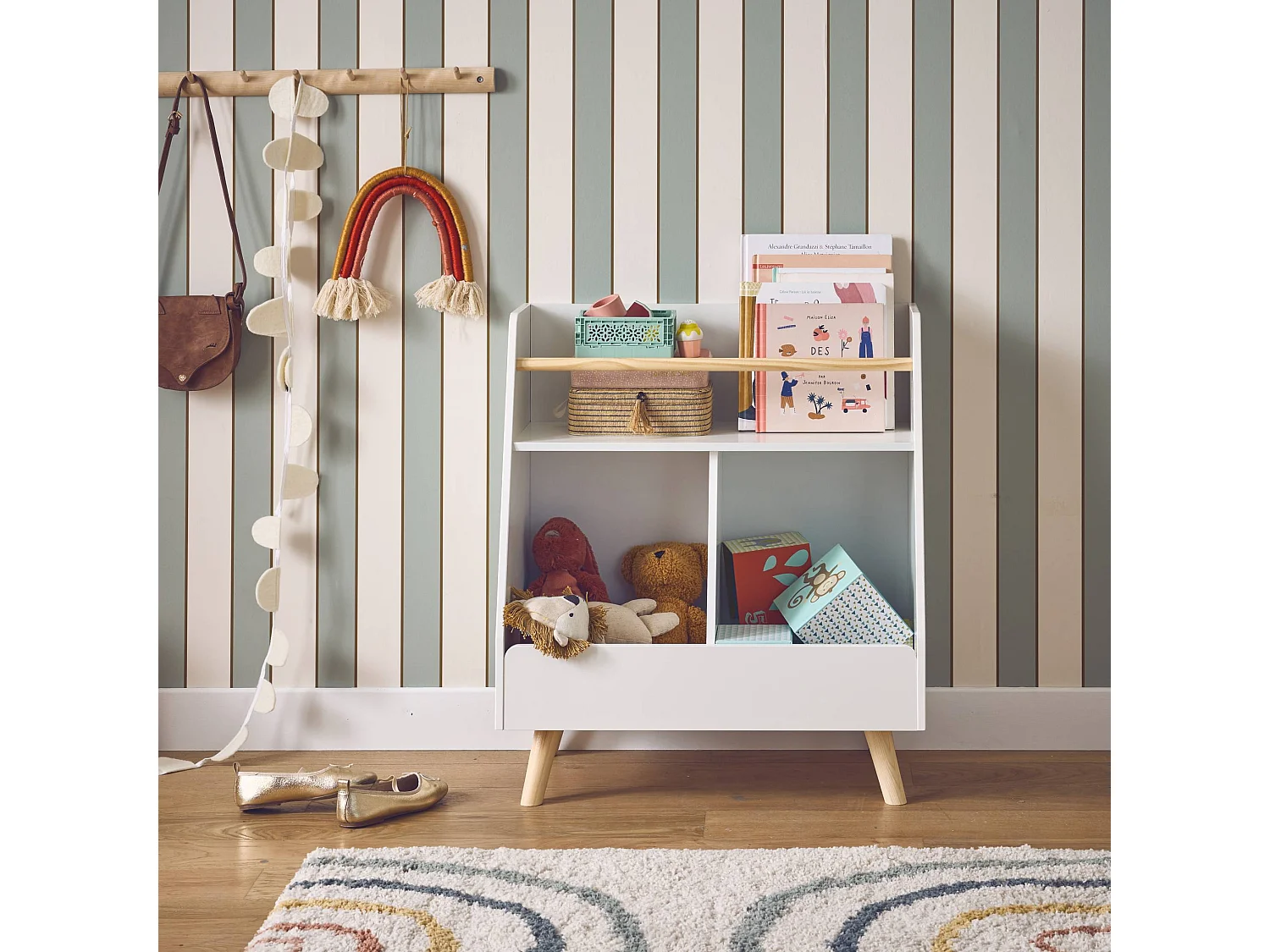Meuble de rangement enfant. blanc. 2 compartiments