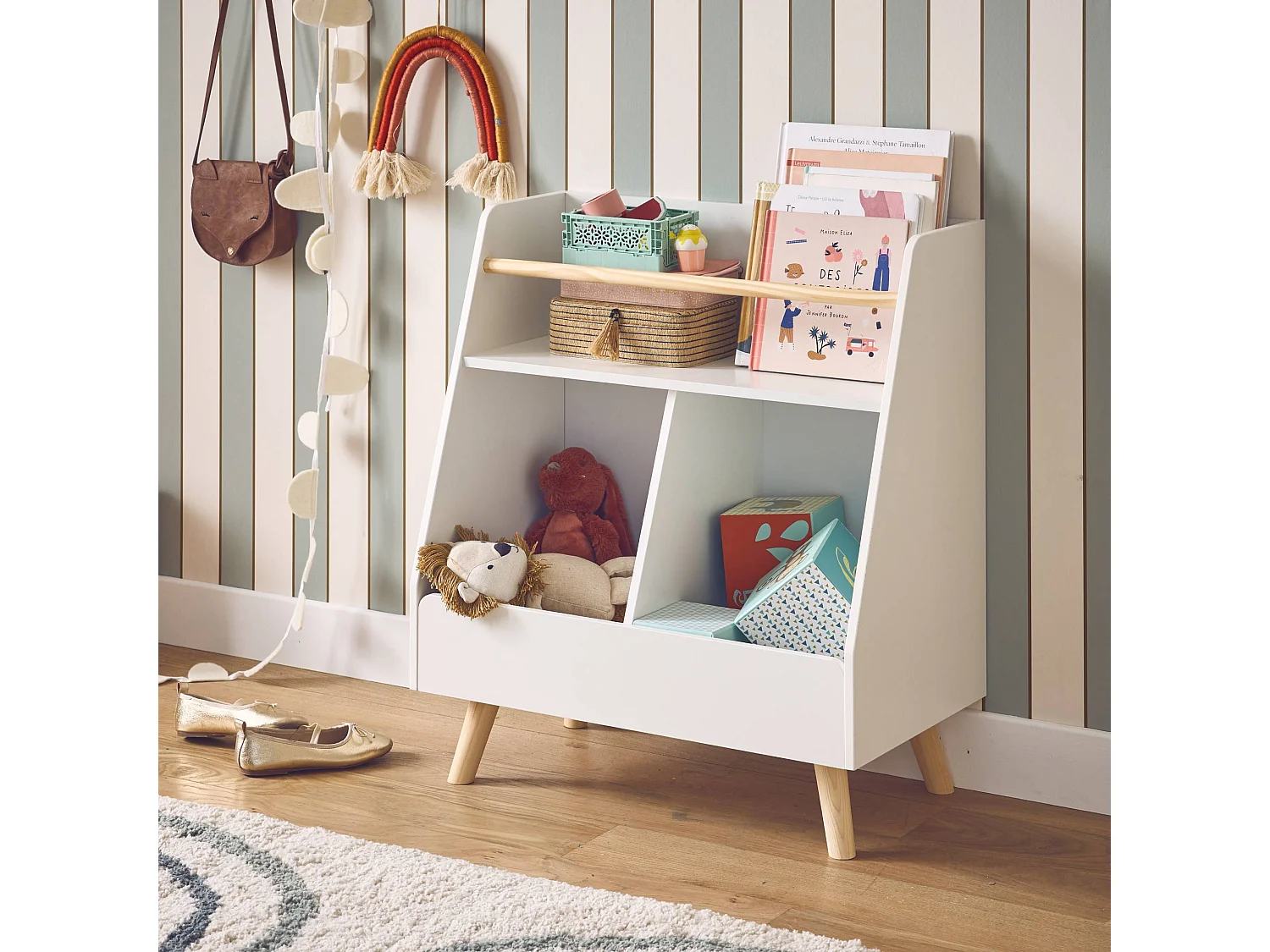 Meuble de rangement enfant. blanc. 2 compartiments