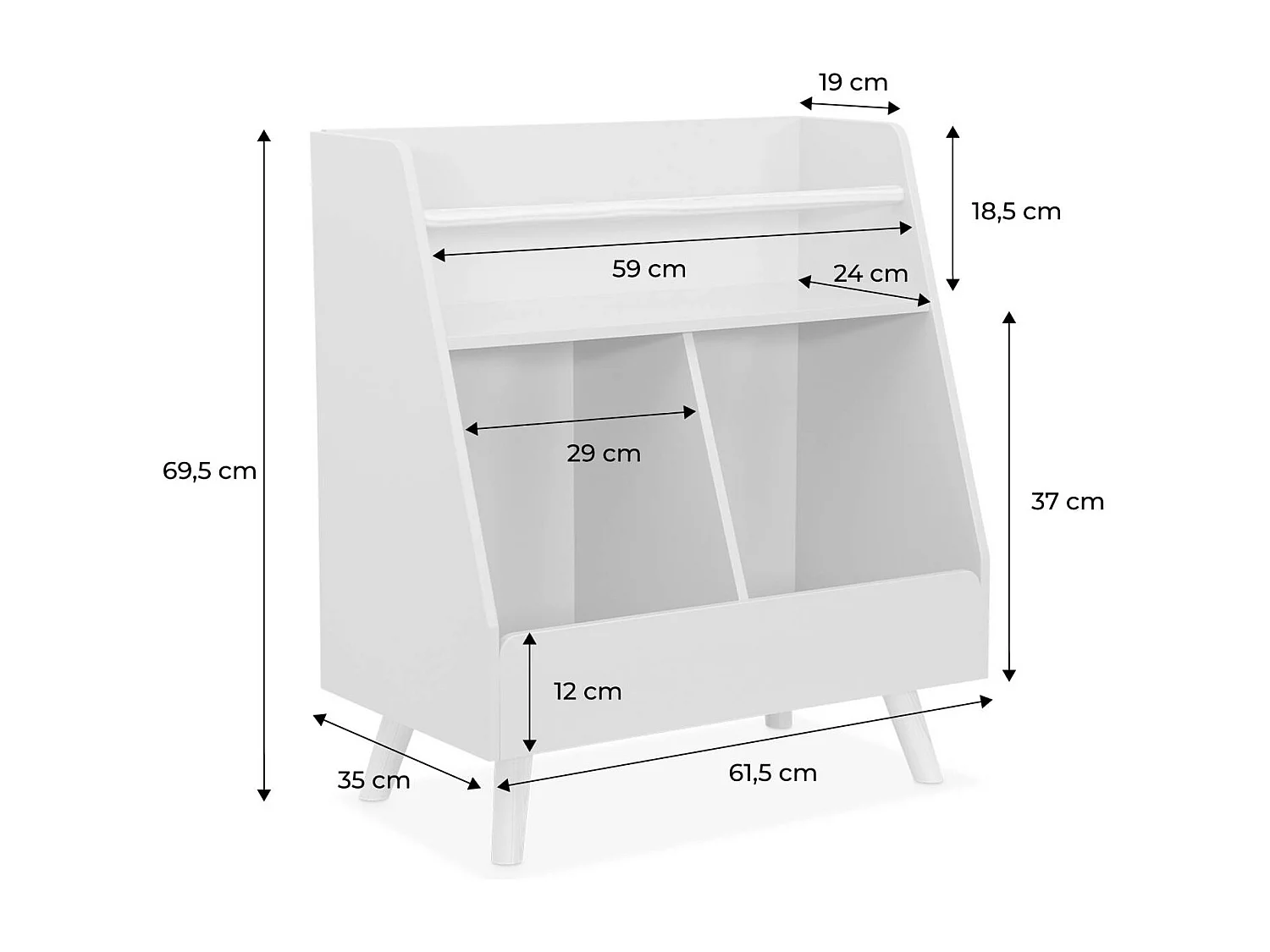 Meuble de rangement enfant. blanc. 2 compartiments