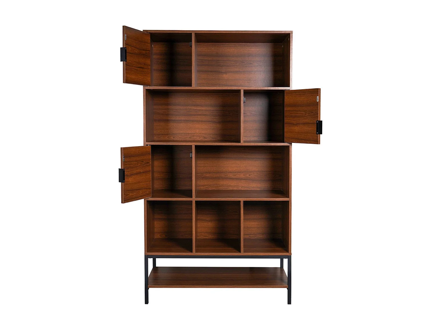 Libreria effetto legno tinto noce, 9 scomparti, marrone