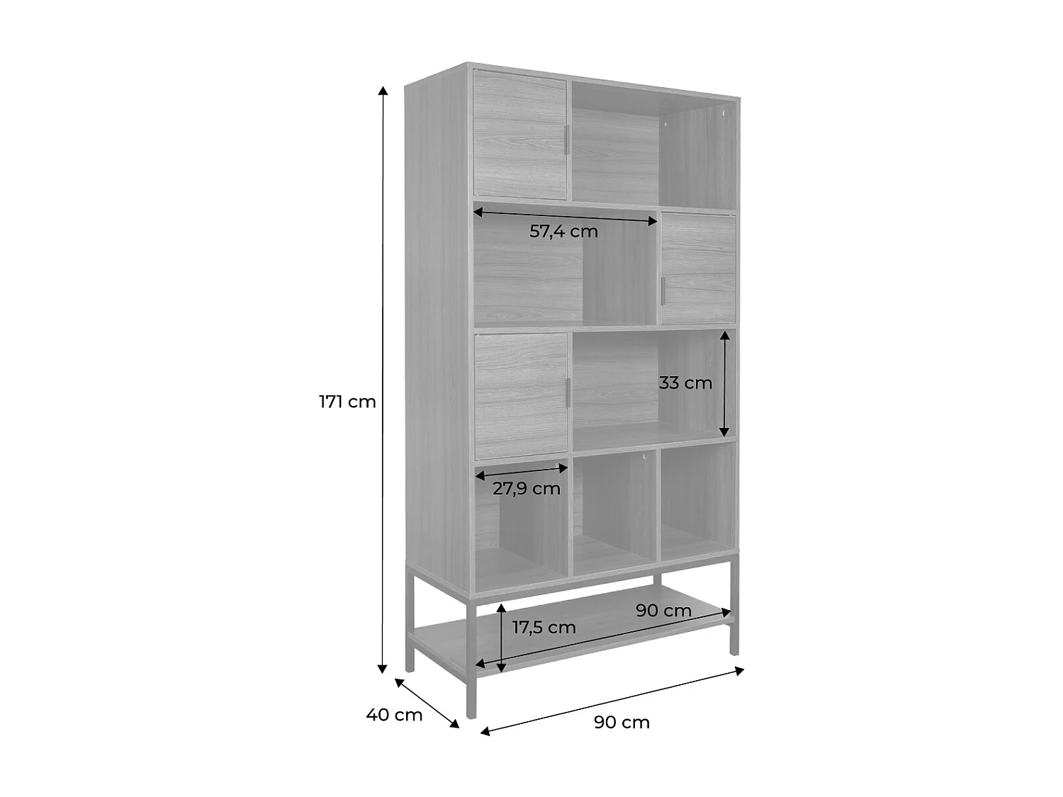 Libreria effetto legno tinto noce, 9 scomparti, marrone