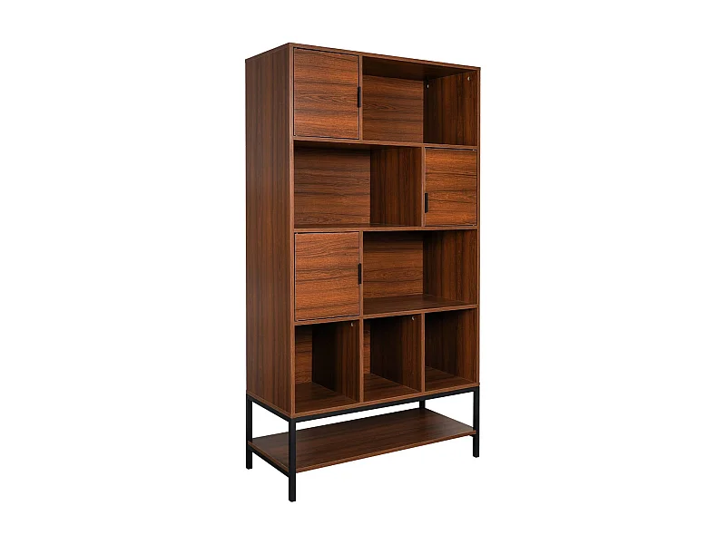 Libreria effetto legno tinto noce, 9 scomparti, marrone