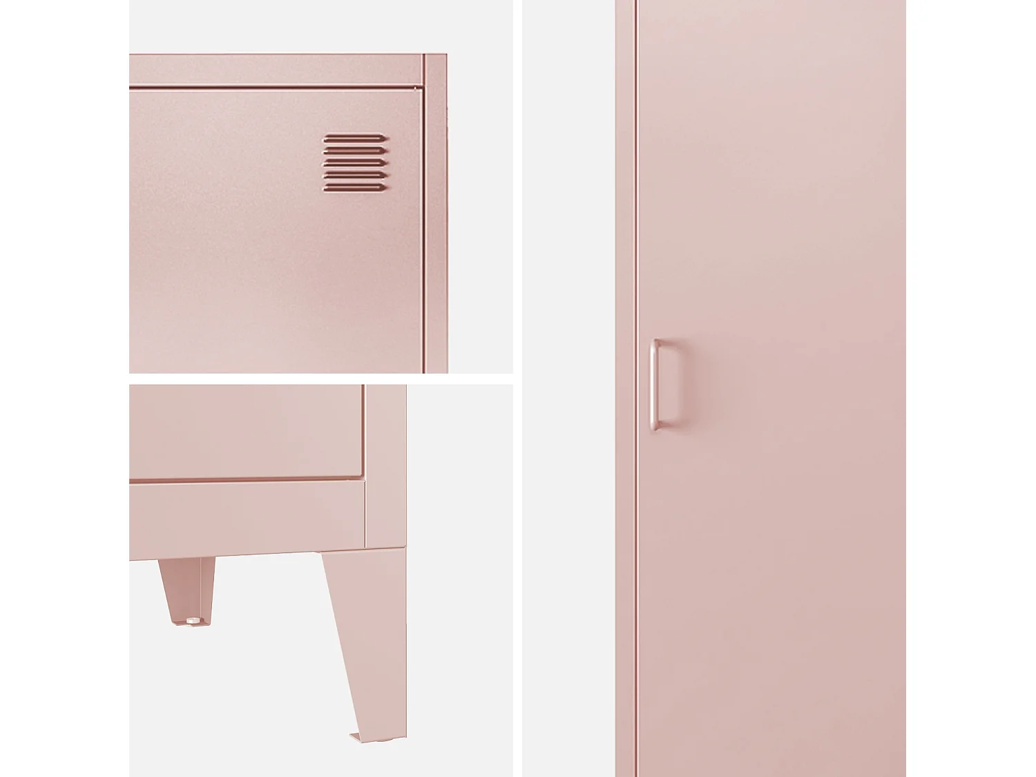 Armoire chambre en acier rose. 4 espaces de rangement. casier