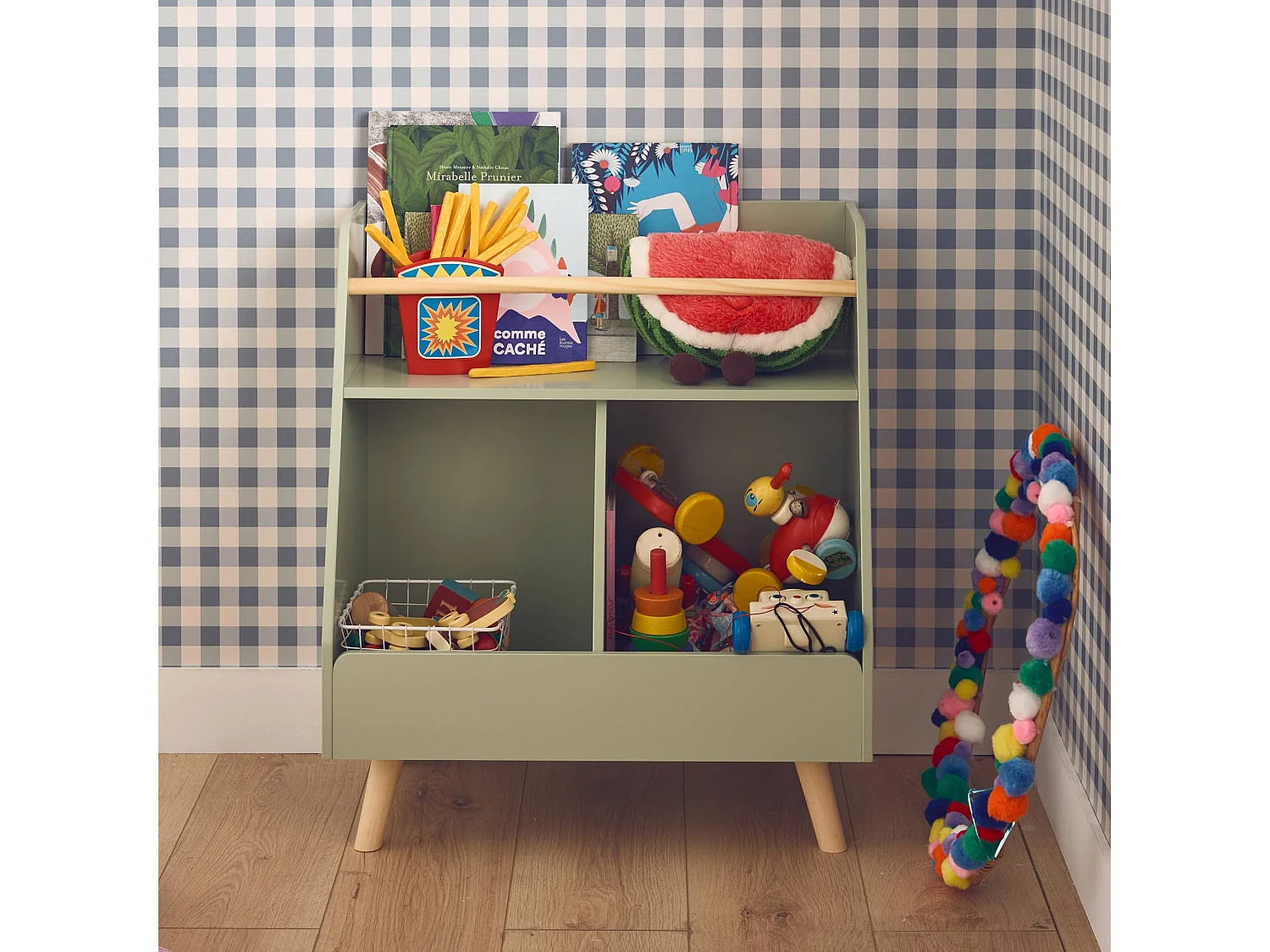 Meuble de rangement enfant. vert. 2 compartiments