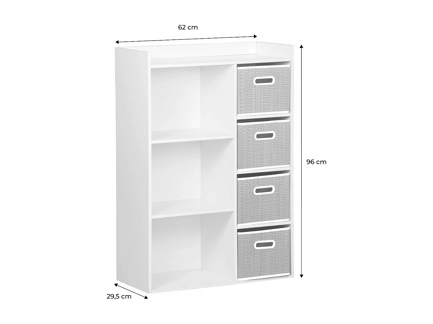 Libreria per bambini con 4 cestini in fibra vegetale, naturale