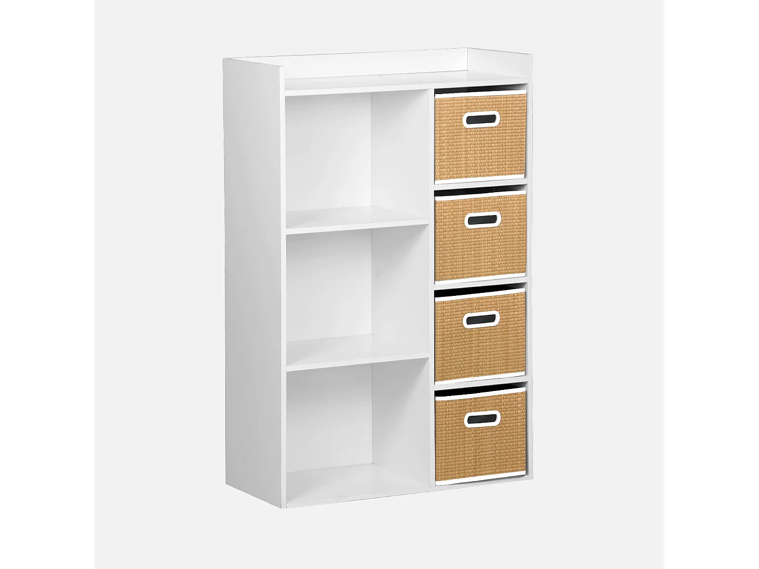 Meuble de rangement pour enfant avec 7 compartiments et 4 paniers fibre naturelle