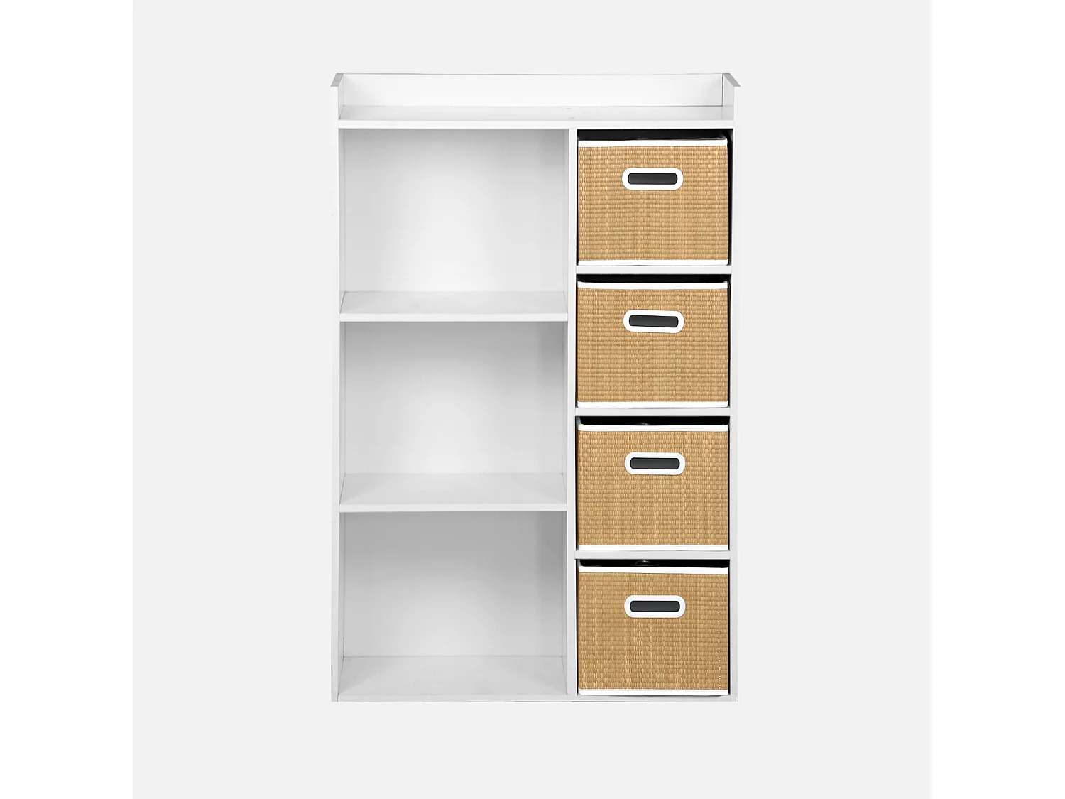 Meuble de rangement pour enfant avec 7 compartiments et 4 paniers fibre naturelle