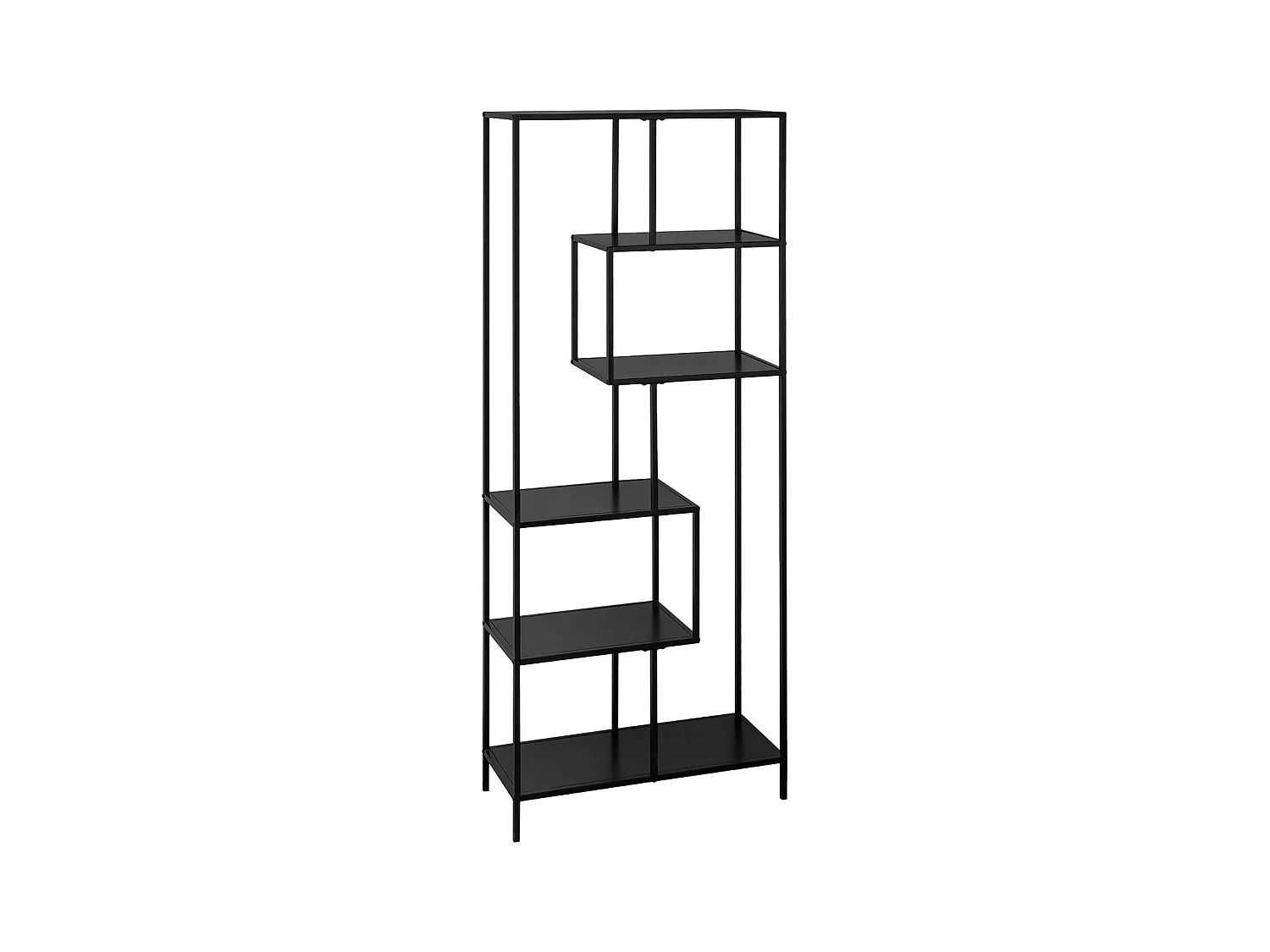 Etagère bibliothèque asymétrique 6 étages en métal noir INDUSTRIELLE L 77 x P 33 x H 185cm