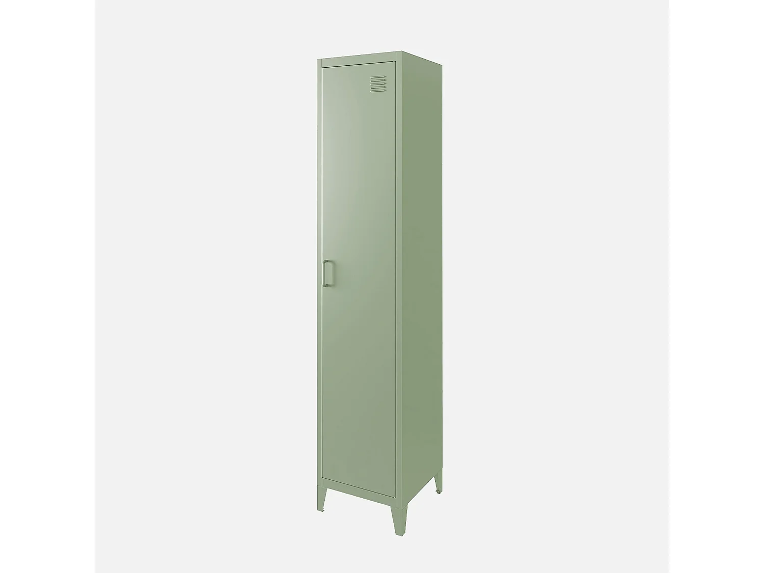 Armoire chambre en acier vert clair. 4 espaces de rangement. casier