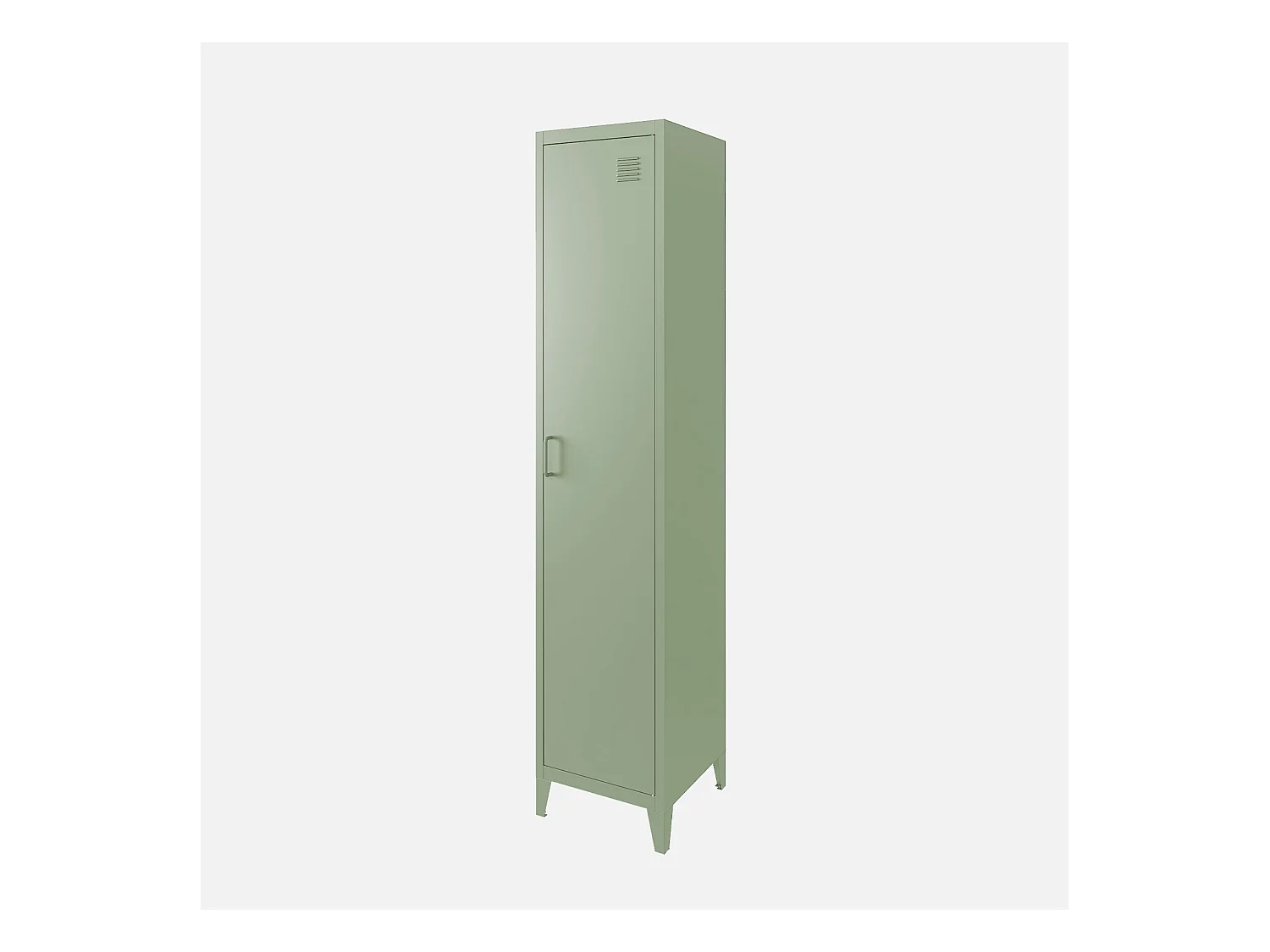 Armoire chambre en acier vert clair. 4 espaces de rangement. casier