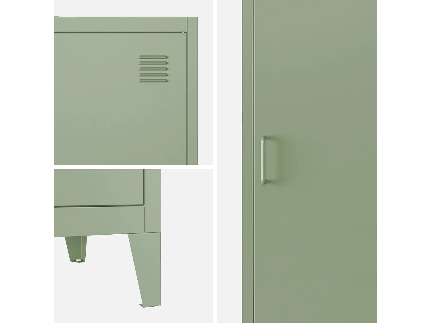 Armoire chambre en acier vert clair. 4 espaces de rangement. casier