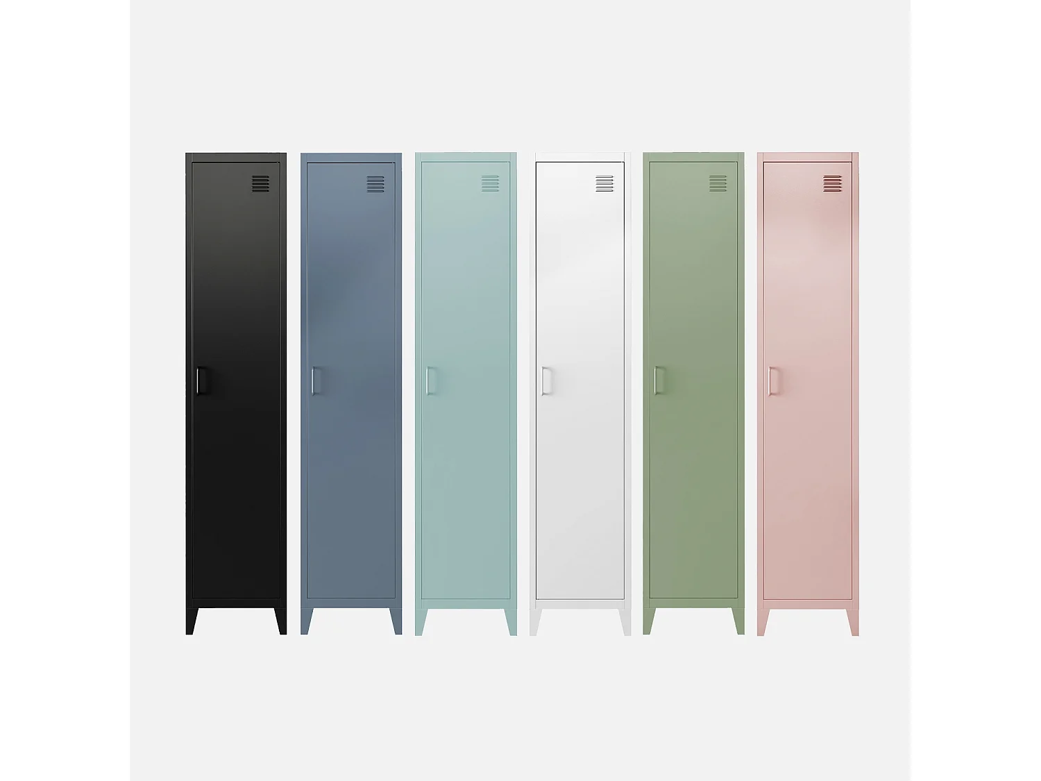 Armoire chambre en acier vert clair. 4 espaces de rangement. casier