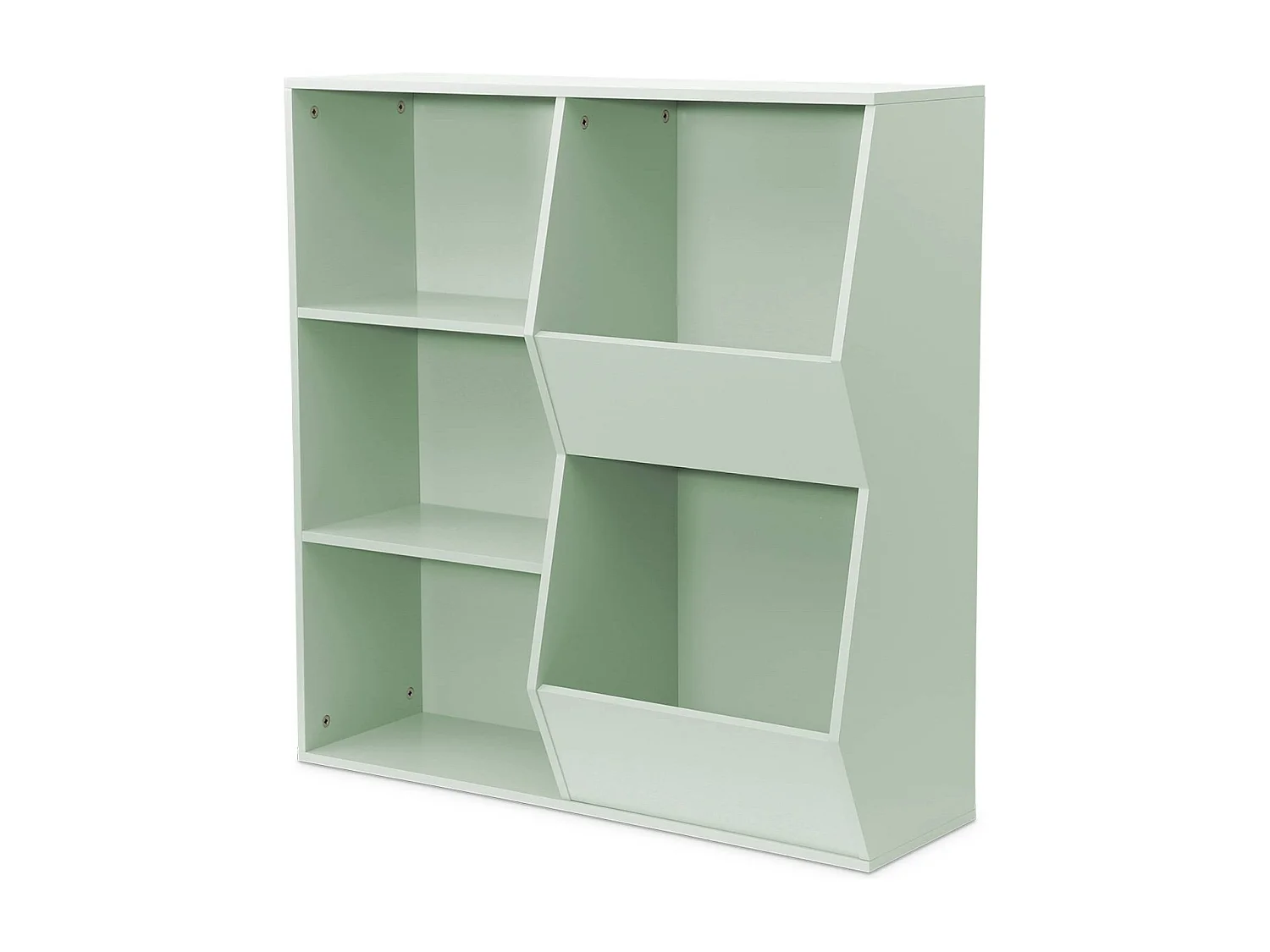 Meuble de rangement enfant vert. 3 étagères et 2 espaces de rangement