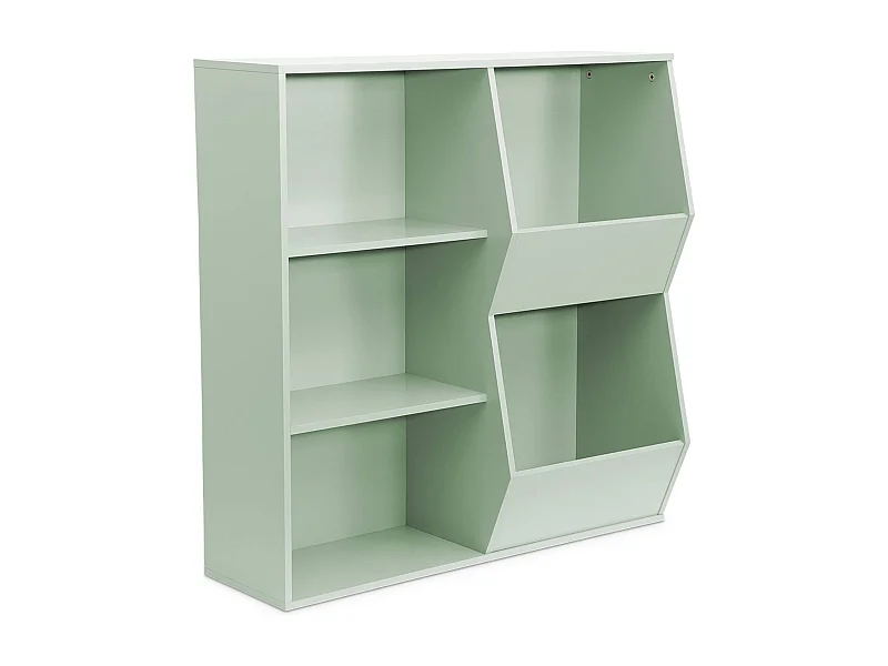 Meuble de rangement enfant vert. 3 étagères et 2 espaces de rangement