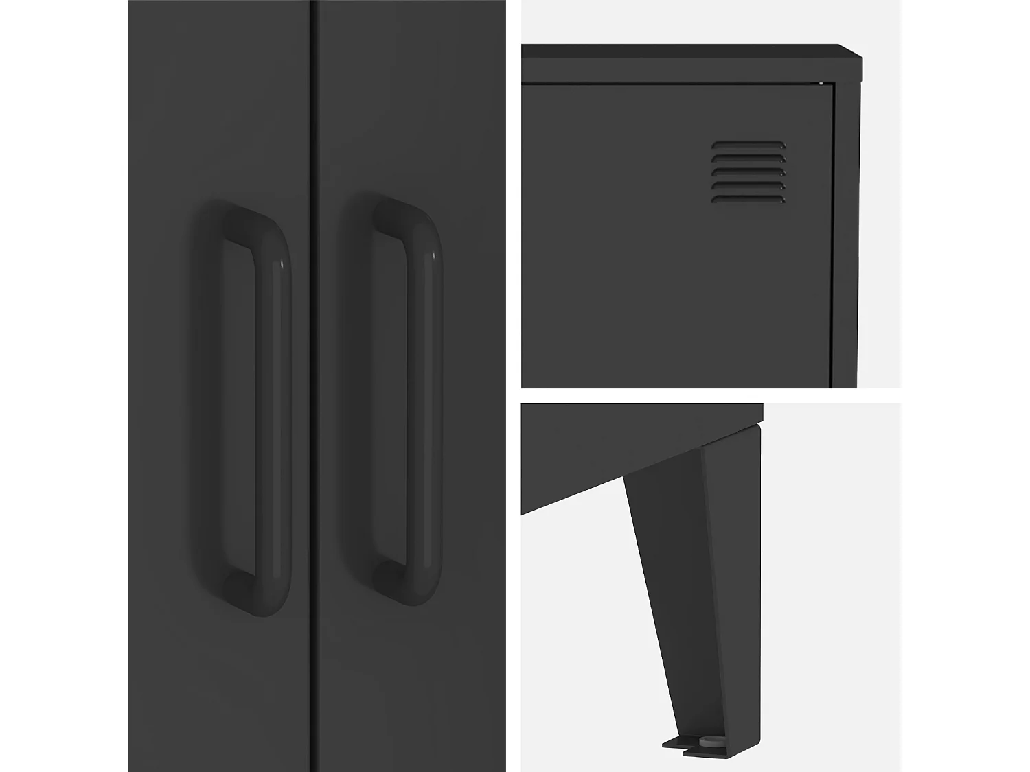 Cómoda/armario industrial de metal con 2 puertas negro