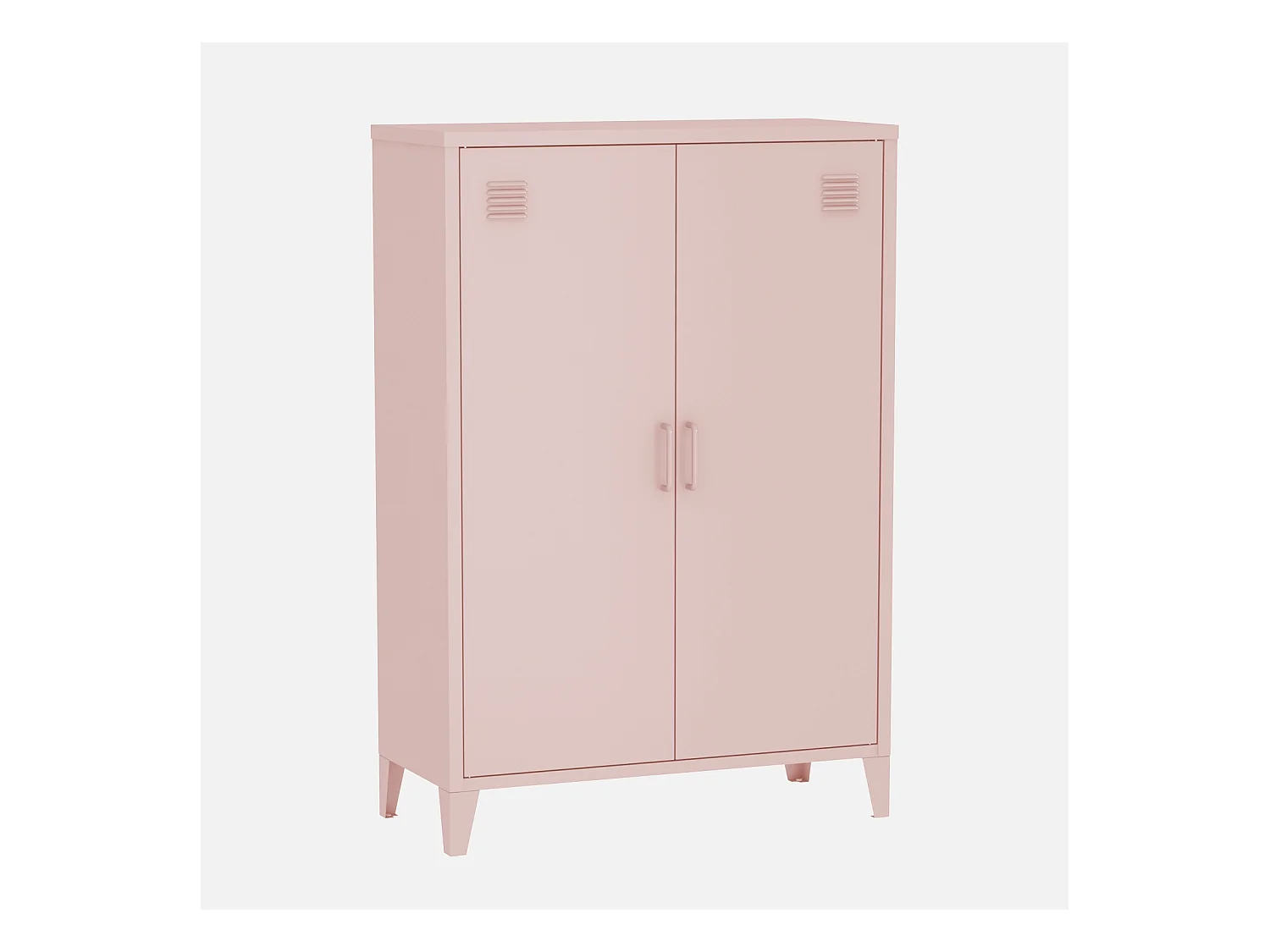 Commode/armoire en métal rose. 2 espaces de rangement. casiers