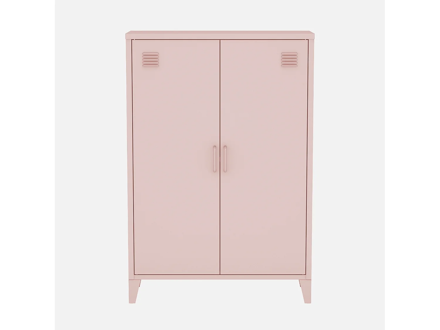 Commode/armoire en métal rose. 2 espaces de rangement. casiers