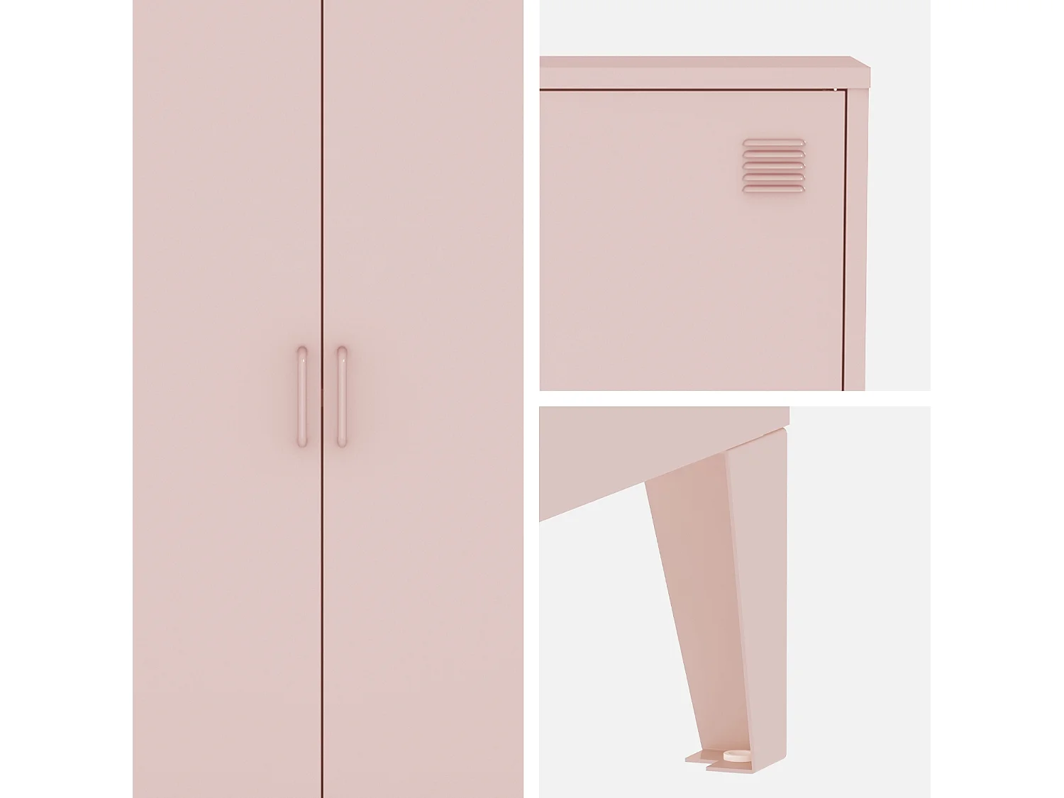 Commode/armoire en métal rose. 2 espaces de rangement. casiers