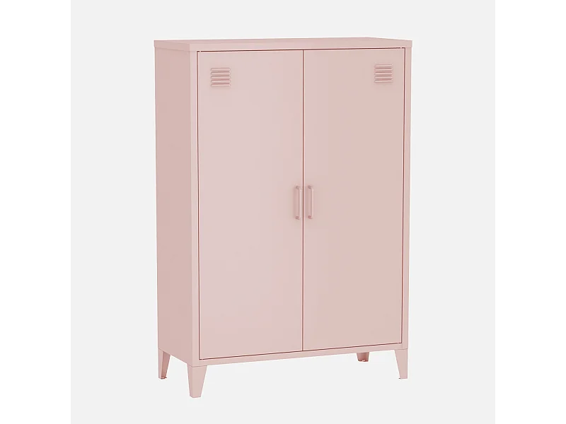 Commode/armoire en métal rose. 2 espaces de rangement. casiers