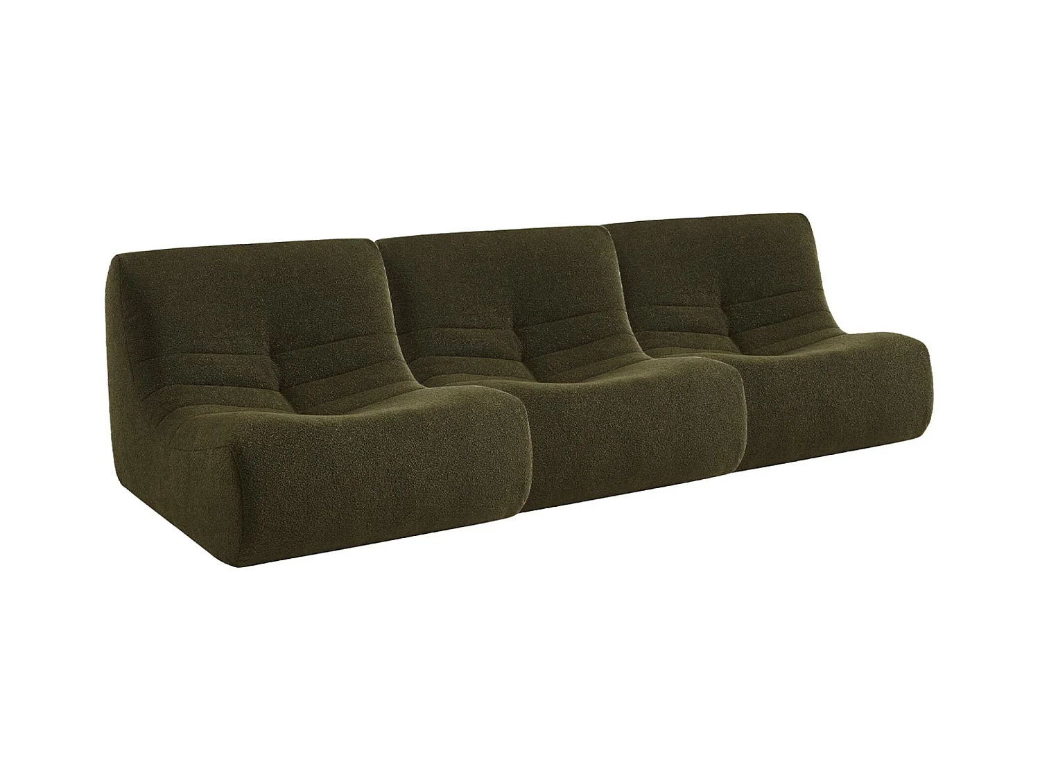 Lot de 3 fauteuils chauffeuses en bouclette texturée kaki foncé style contemporain 1 place