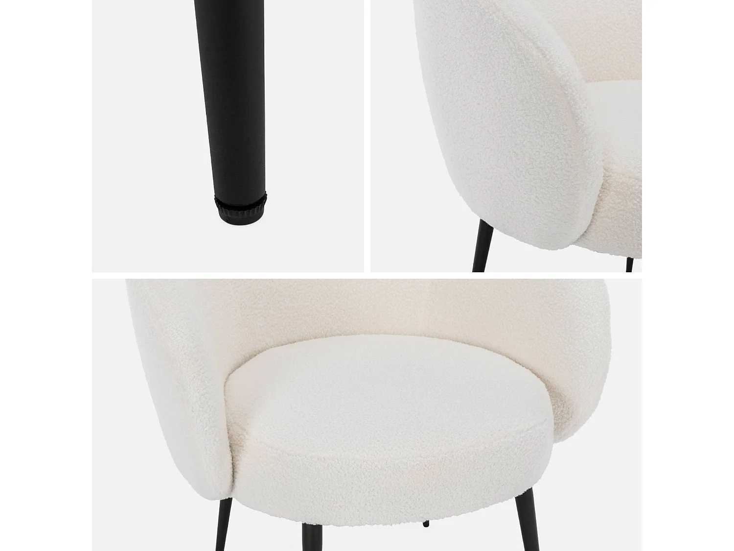 Fauteuil cosy rond en bouclette crème. Hima. L 74 x P 72 x H 80.5cm