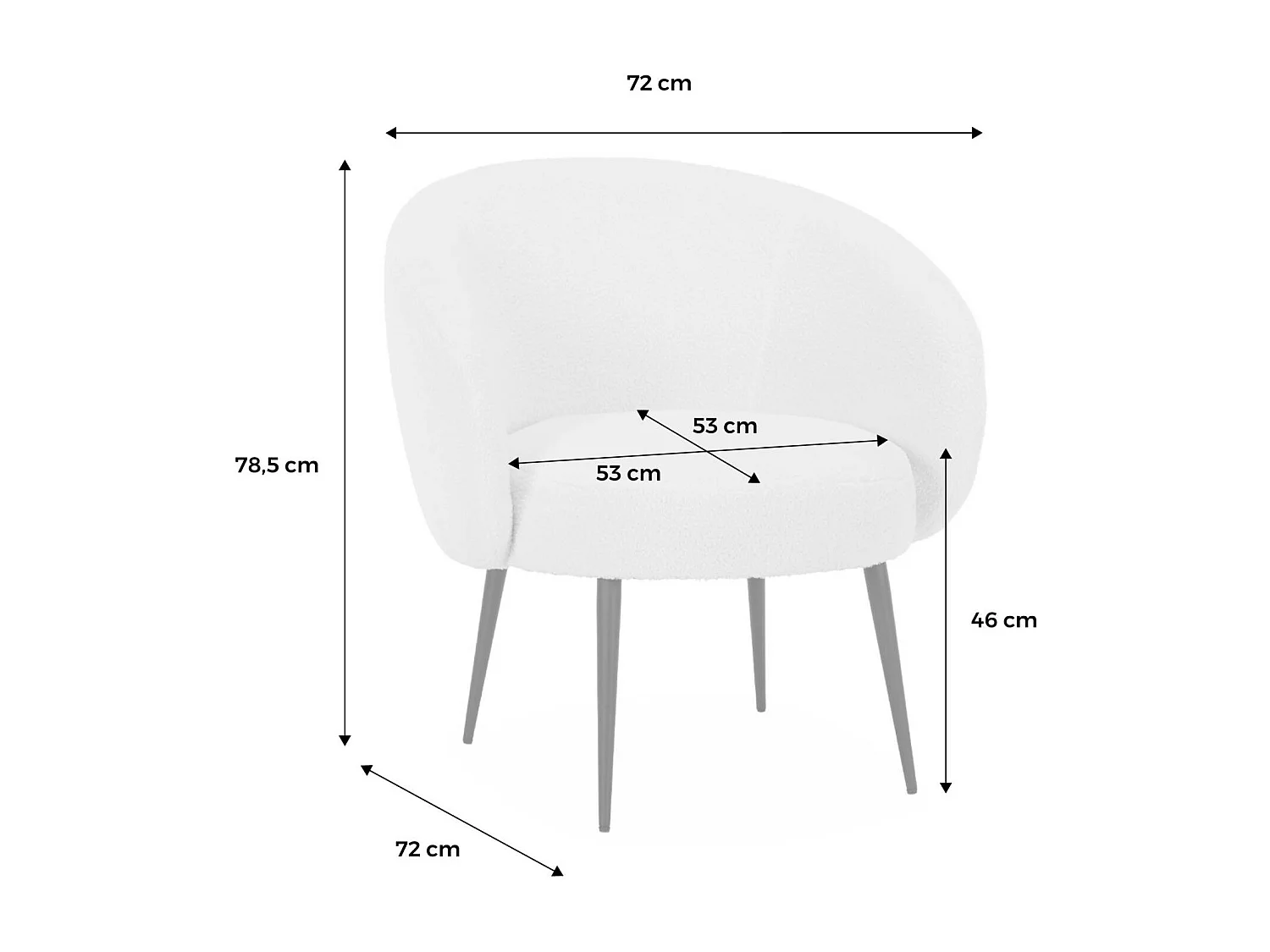 Fauteuil cosy rond en bouclette crème. Hima. L 74 x P 72 x H 80.5cm