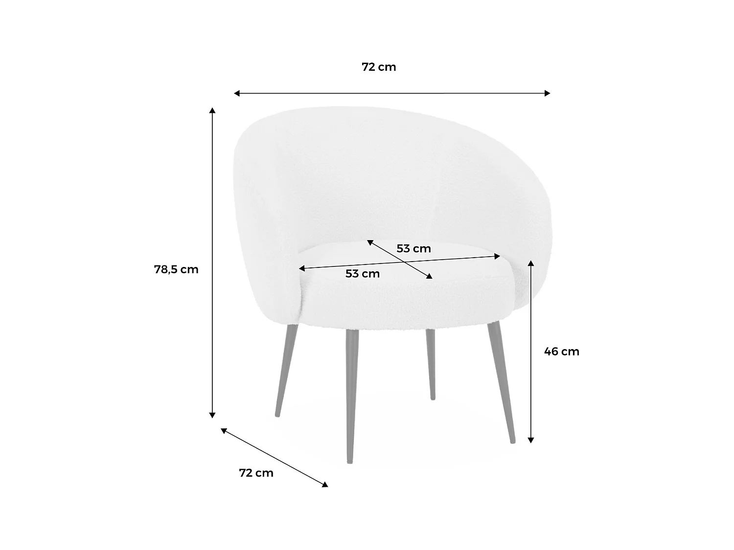 Fauteuil cosy rond en bouclette crème. Hima. L 74 x P 72 x H 80.5cm