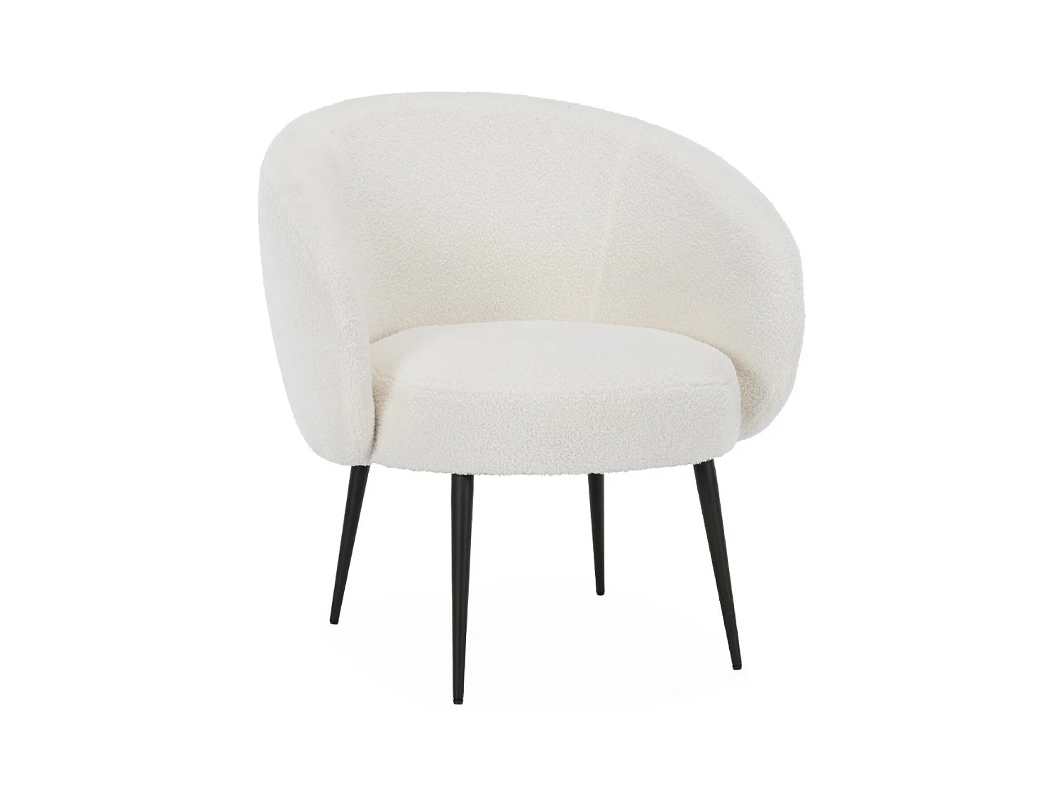 Fauteuil cosy rond en bouclette crème. Hima. L 74 x P 72 x H 80.5cm