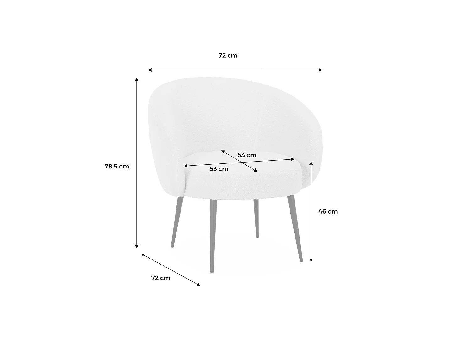 Fauteuil cosy rond en bouclette crème. Hima. L 74 x P 72 x H 80.5cm