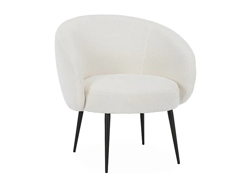 Fauteuil cosy rond en bouclette crème. Hima. L 74 x P 72 x H 80.5cm